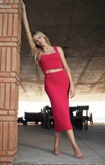 Load image into Gallery viewer, Z SUPPLY AVEEN MIDI SKIRT- DRAGON FRUIT
