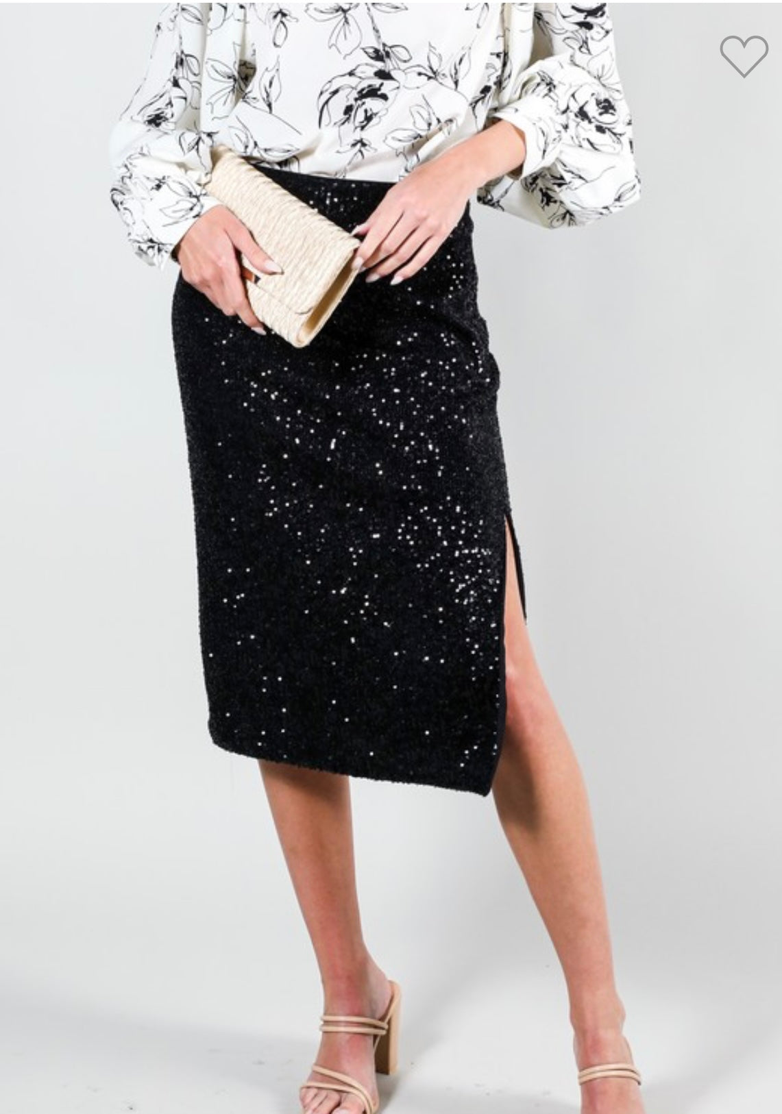 SEQUIN MIDI SKIRT WITH SIDE SLIT