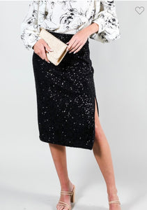 SEQUIN MIDI SKIRT WITH SIDE SLIT