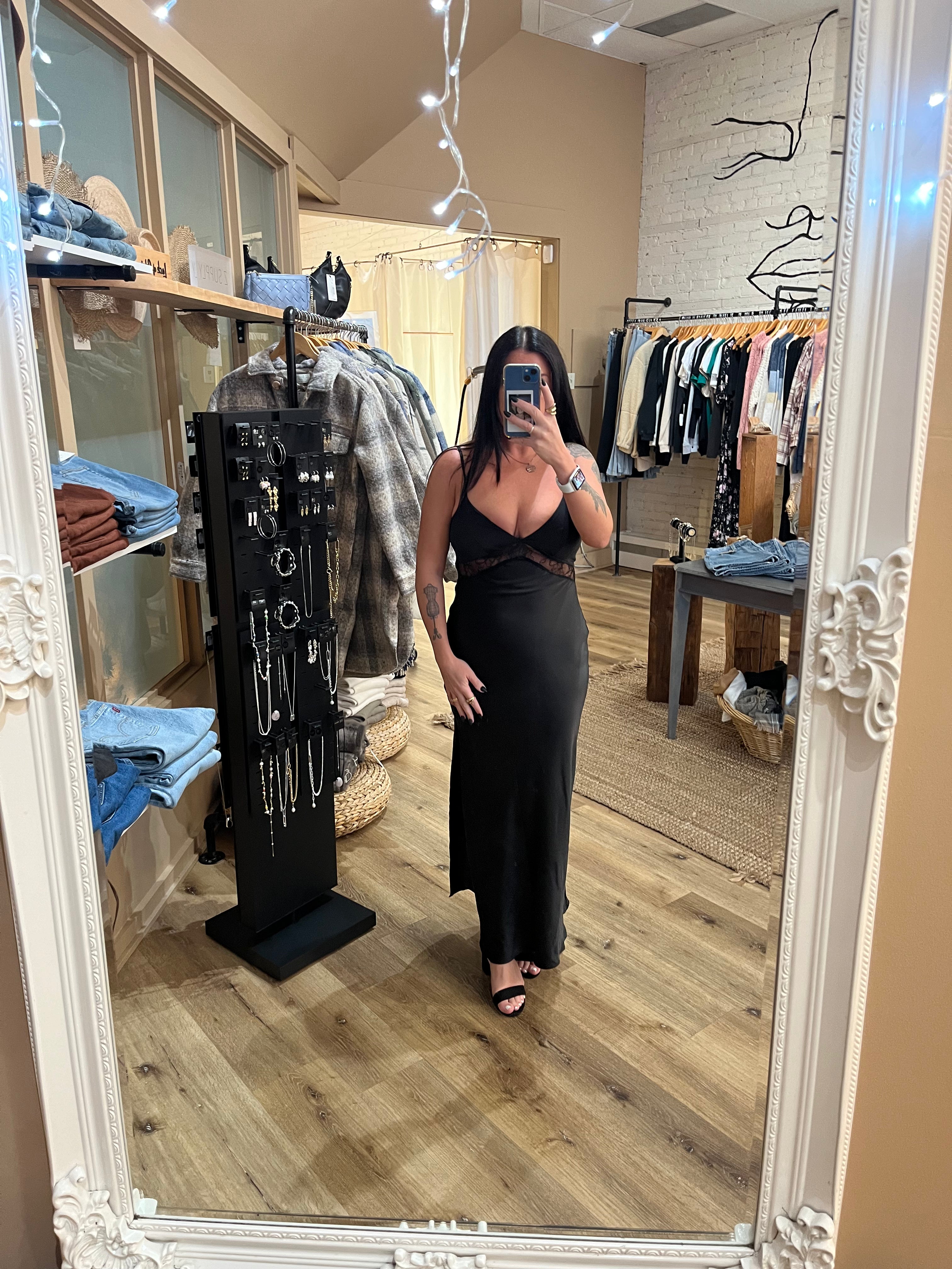GLAMOROUS SATIN BLACK DRESS