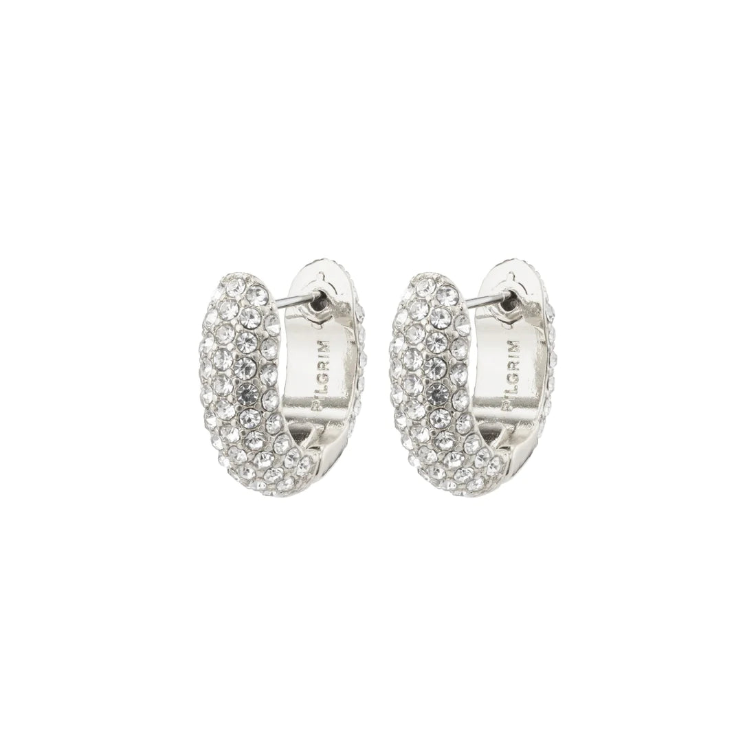 PILGRIM LONA RECYCLED CHUNKY CRYSTAL HUGGIE HOOPS SILVER