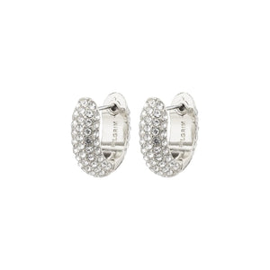 PILGRIM LONA RECYCLED CHUNKY CRYSTAL HUGGIE HOOPS SILVER