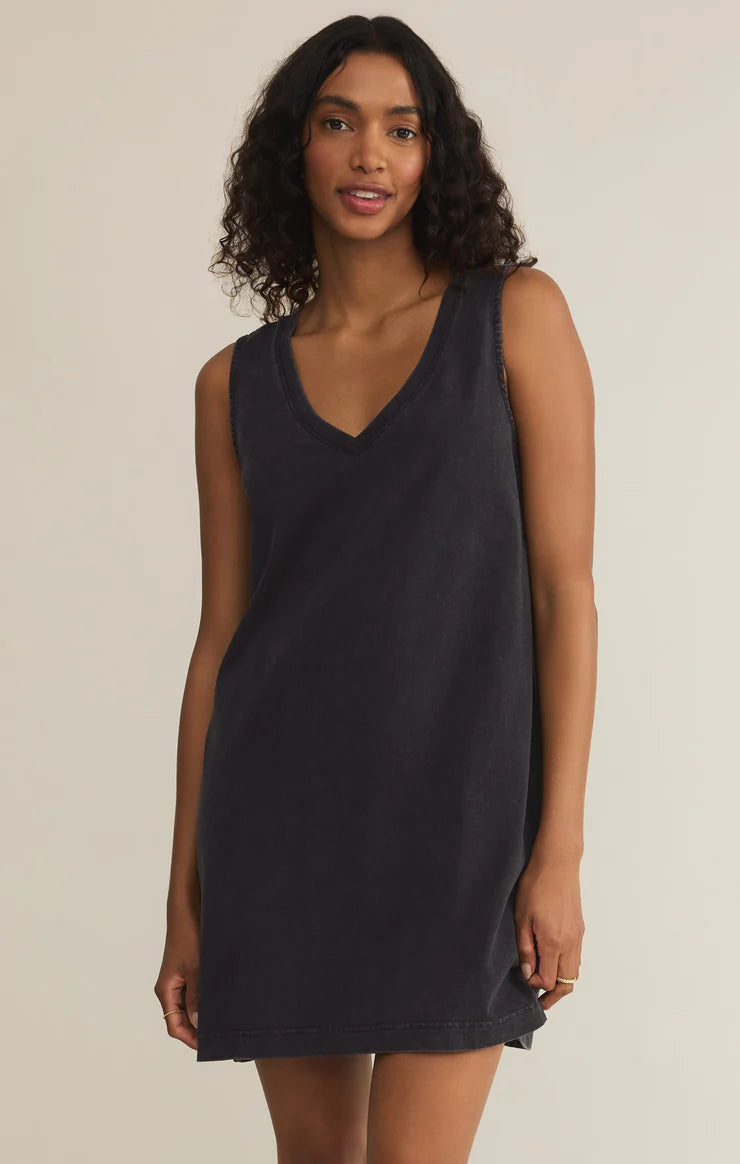 Z SUPPLY SLOANE V-NECK MINI DRESS BLACK