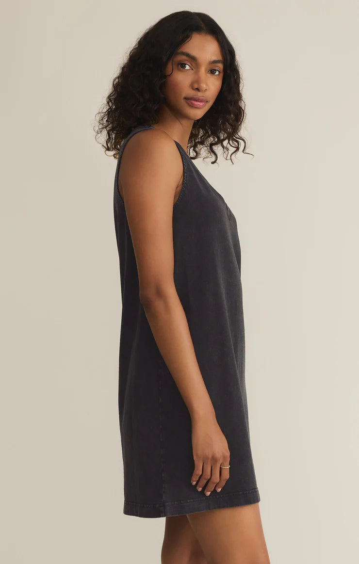 Z SUPPLY SLOANE V-NECK MINI DRESS BLACK