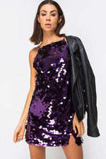 Load image into Gallery viewer, MOTEL CORINE DISC SEQUIN DRESS IN PLUM
