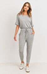 Load image into Gallery viewer, SHORT SLEEVE JUMPSUIT HEATHER GREY
