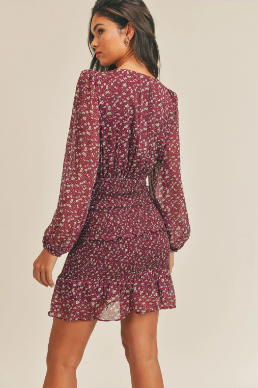 BERRY PRETTY FLORAL MINI DRESS