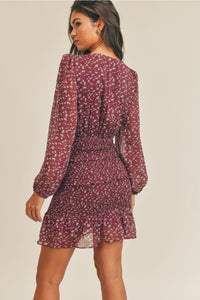 BERRY PRETTY FLORAL MINI DRESS
