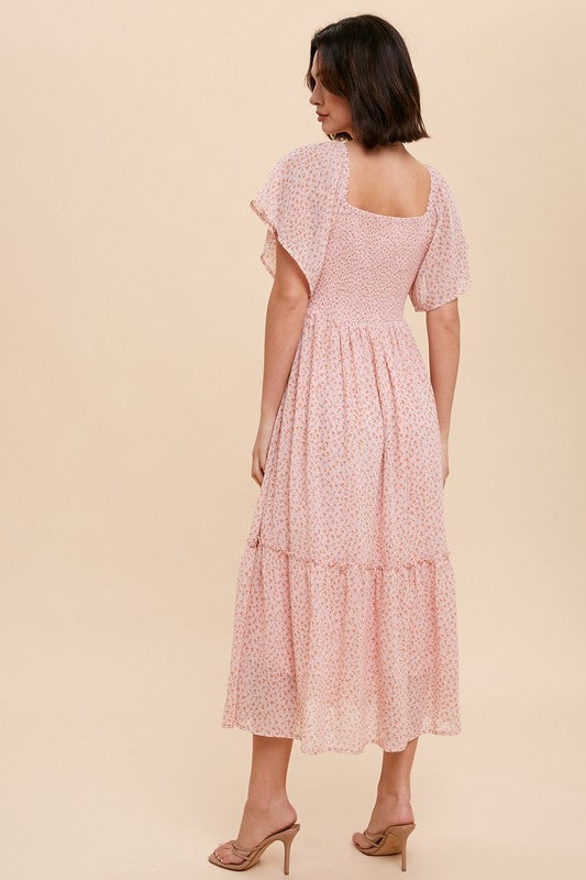 HELLO SPRING SWEETHEART MIDI DRESS IN PINK FLORAL